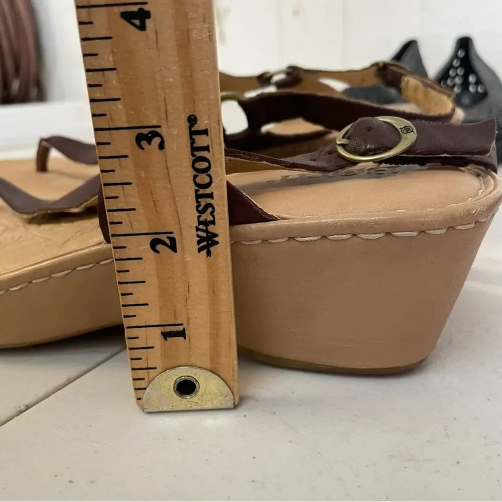 Born Galley Cliffside brown leather sling back wedge heels size 11